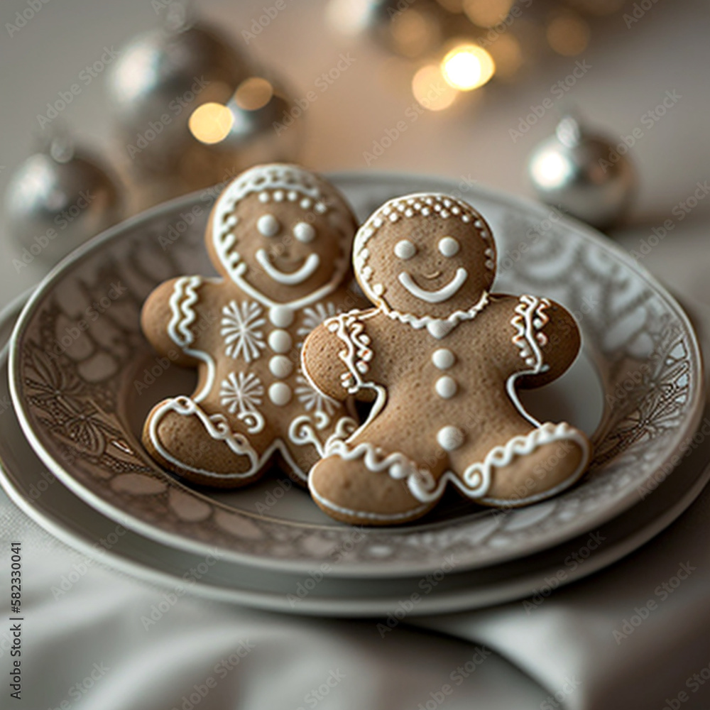 A plate with gingerbread men on it. Generative ai A plate with gingerbread men on it. Generative ai