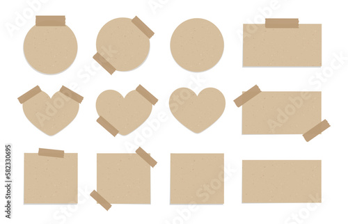 Vintage brown taped paper note set. Recycled memo paper with adhesive tape template mockup