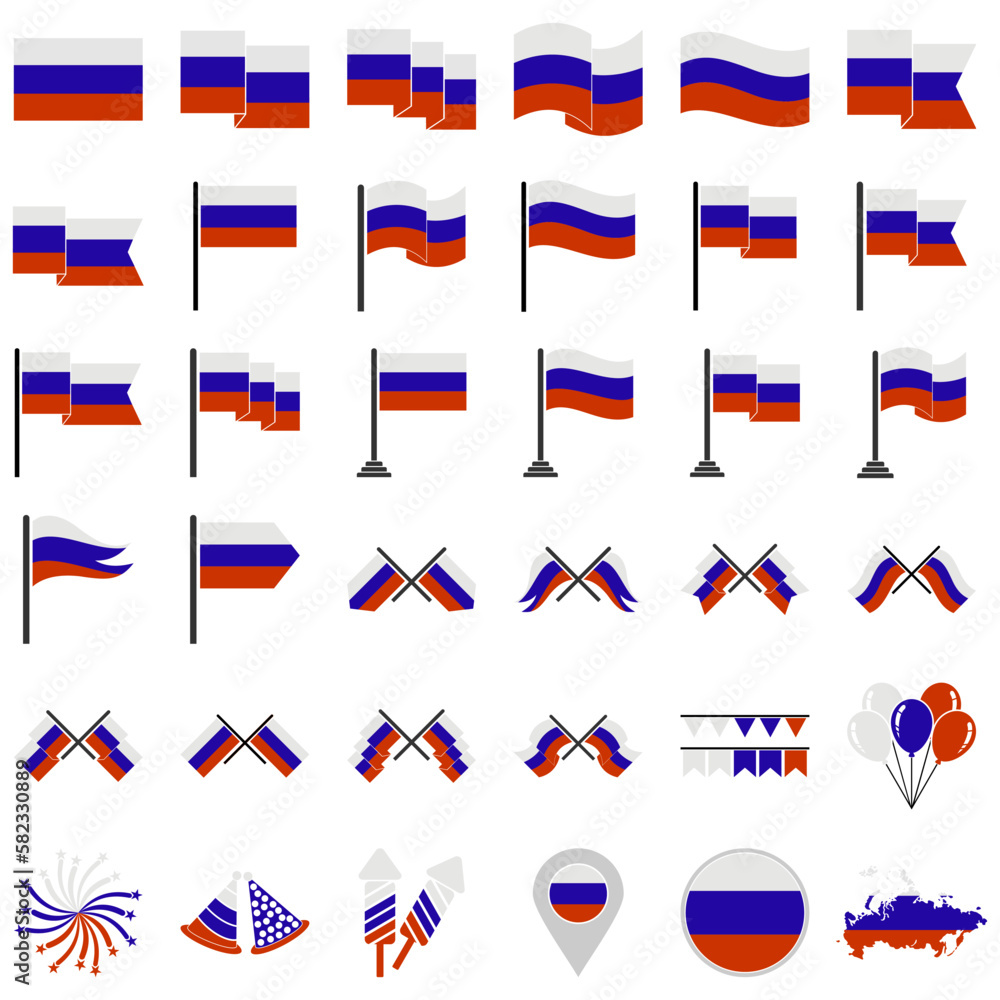 Russia flags icon set, Russia independence day icon set vector sign symbol Russia flags icon set, Russia independence day icon set vector sign symbol