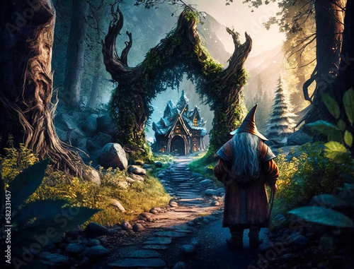 A dwarf in a fantasy forest, fantasy drawing - generative AI