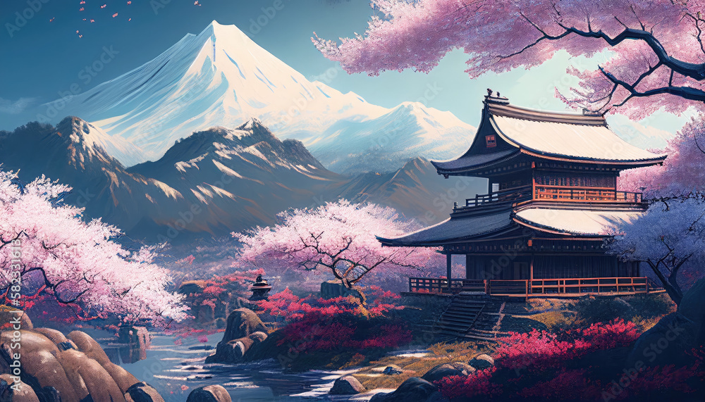 Japanese cherry blossom scenery

Prompt- 