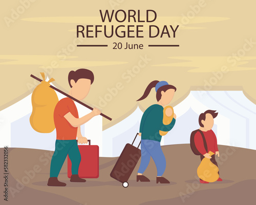 illustration vector graphic of the family fled to the camp, perfect for international day, world refugee day, celebrate, greeting card, etc.