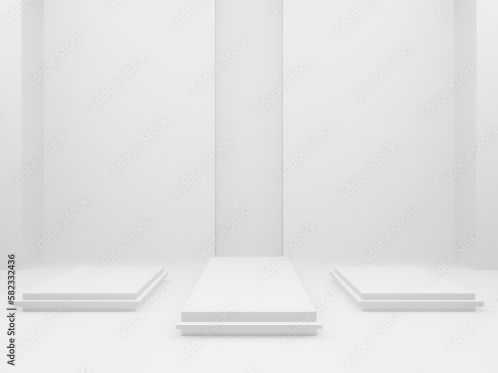 3D white geometric podium. 3D white geometric podium.