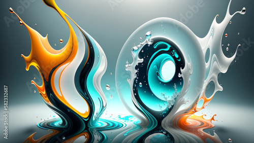 躍動感の白とエメラルドとオレンジの絵の具のしぶき　スプラッシュ　飛び散る　壁紙　豪華　A splash of lively white, emerald and orange paint Splash wallpaper Luxurious