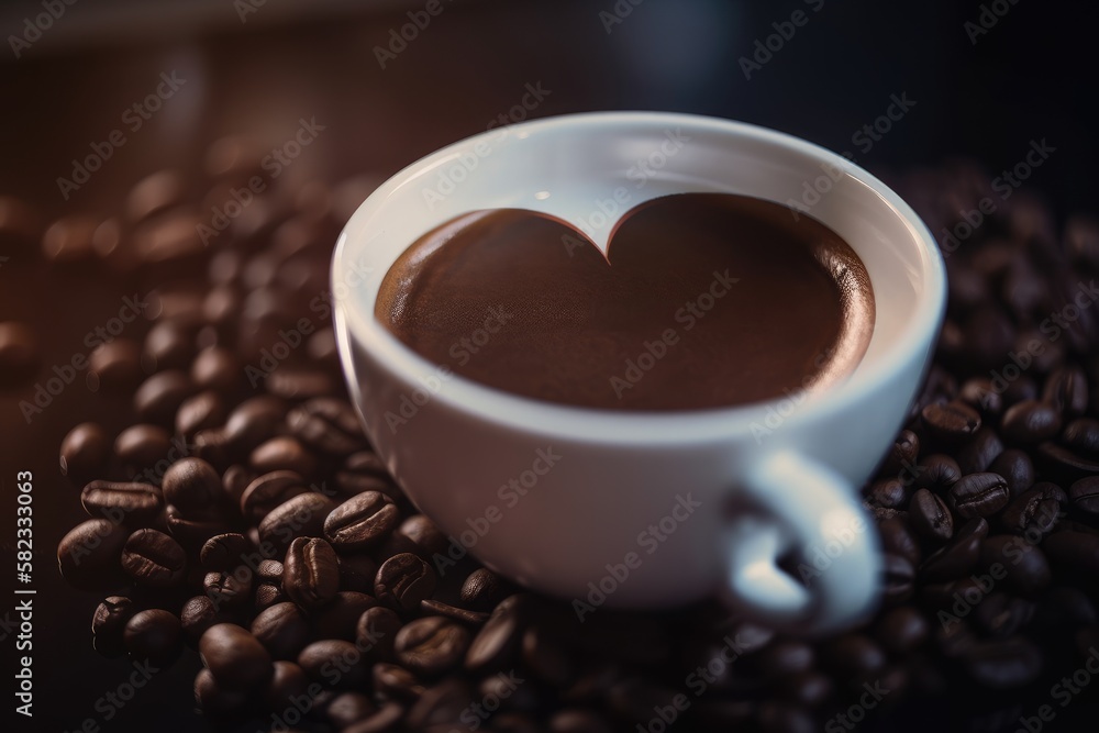 Coffee Cup with a Heart Shape in the Coffee - Generative AI Coffee Cup with a Heart Shape in the Coffee - Generative AI
