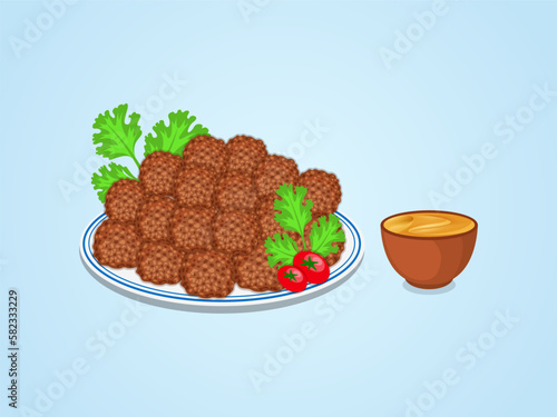 Creative Falafel Premium Illustration Design Set. Vegetable Watercolor Food Lunch, With Fast Food Premium Eat Tradition Drawing Vector.