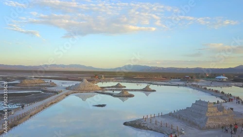 Qinghai, China Chaka Salt Lake landscape with blue sky, is located in Qinghai Province, China. (aerial photography) photo