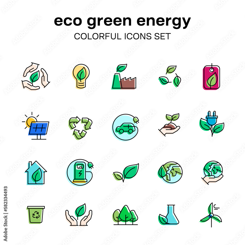 A set of icons for eco green energy outline logo sticker A set of icons for eco green energy outline logo sticker
