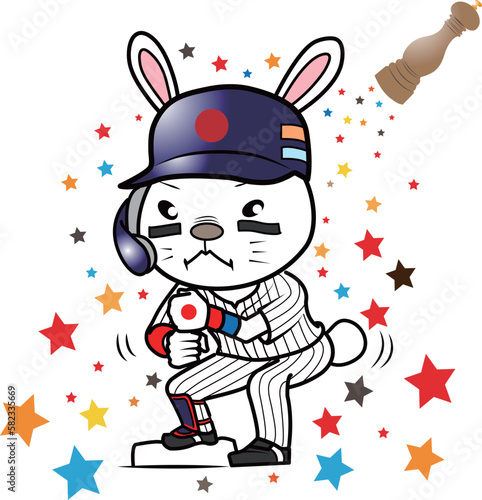 ペッパーミルパフォーマンスをするウサギの野球選手