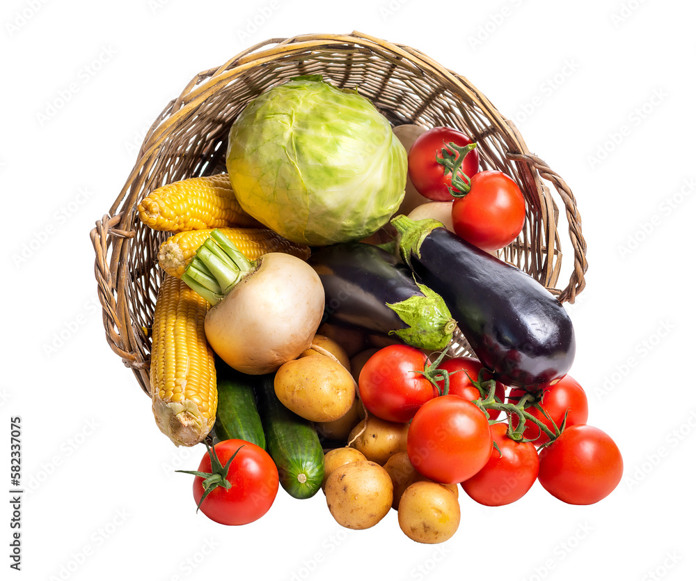 PNG. Overturned basket with vegetables