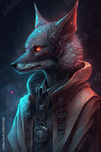 Step into the Future with a Beautiful Ethereal Coyote Animal: A Beautifully Designed Artistic Illustration Perfect for High-Tech and Sci-Fi-Themed Projects (Generative AI) photo