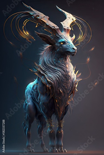 High-Tech and Sci-Fi Ready: A Stunning Cool Designer Illustration of an Ethereal Markhor Animal with a Beautiful, Artistic, Futuristic, Otherworldly Look (Generative AI)