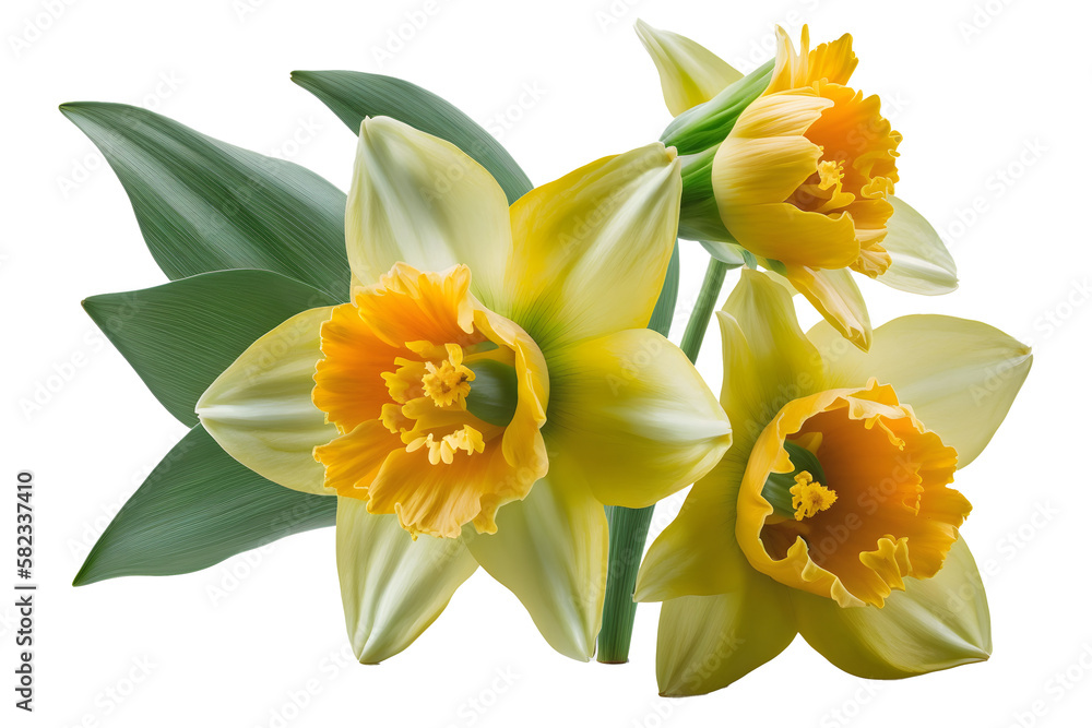 Transparent background daffodils or narcissus flowers, perfect for spring designs - obrazy, fototapety, plakaty 