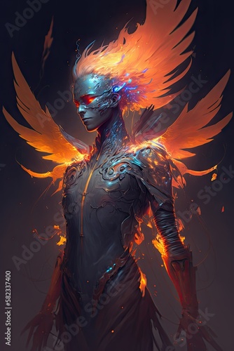 Meet Beautiful Futuristic Designer Art of Phoenix Animal: A Striking, Cool, Otherworldly, Artistic Illustration Ideal for High-Tech and Sci-Fi Design Projects (Generative AI)