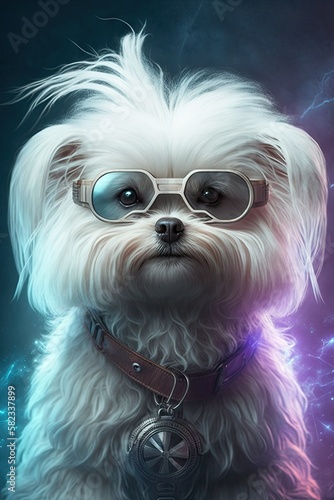 Step into the Future with a Beautiful Ethereal Maltese dog Canine: A Beautifully Designed Artistic Illustration Perfect for High-Tech and Sci-Fi-Themed Projects (Generative AI