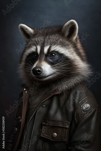 A raccoon with a brown vest and a shirt that. Generative ai