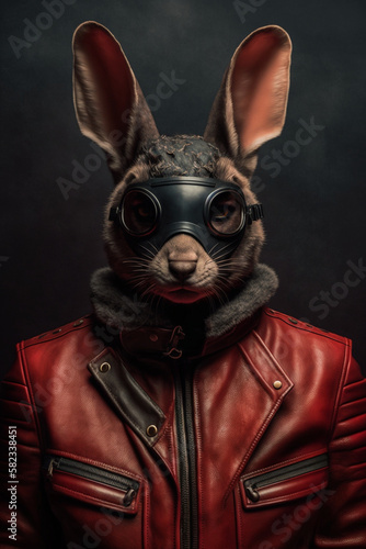 A rabbit wearing a leather jacket Generative ai © Zoya Miller