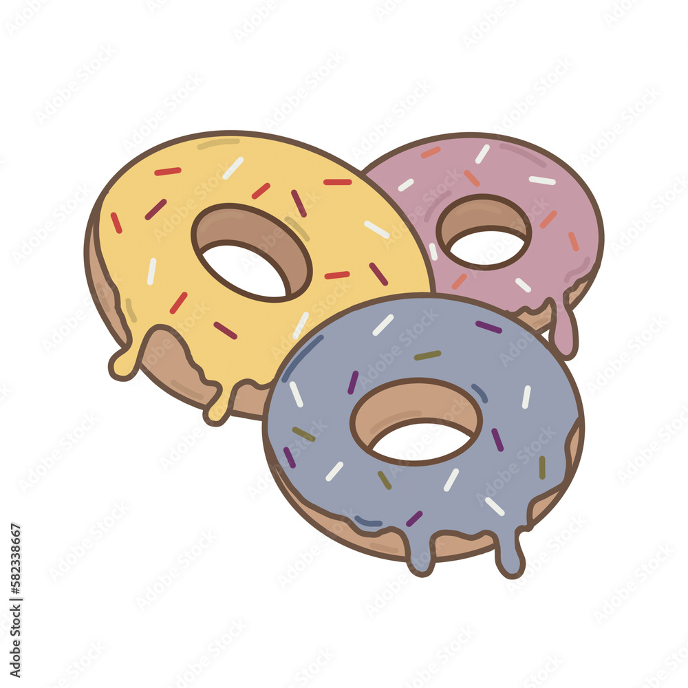 Donut icon. Donut desserts with strawberry and chocolate cream icing and sprinkling. Bakery products made of sweet pastries, confectionery and colorful glazed donuts Donut icon. Donut desserts with strawberry and chocolate cream icing and sprinkling. Bakery products made of sweet pastries, confectionery and colorful glazed donuts