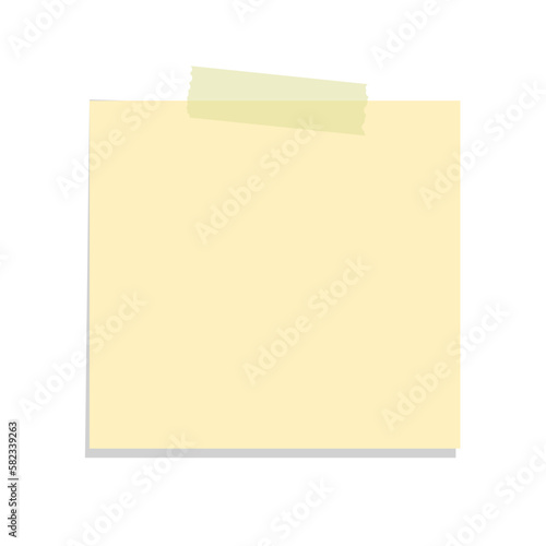 Yellow sticky note template. Taped office memo paper.