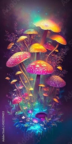 background with glowing mushroom  fantasy  colorful  generative AI