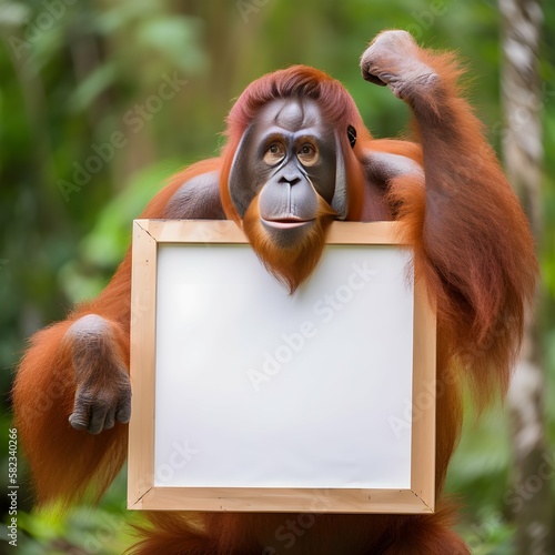 Orangutang holding an empty canvas photo