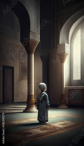 Boy at Mosque. Generative AI © simpledesign79