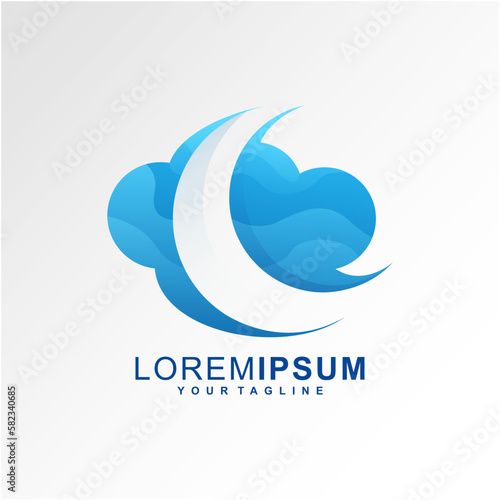 Awesome Moon Cloud Premium Logo Vector