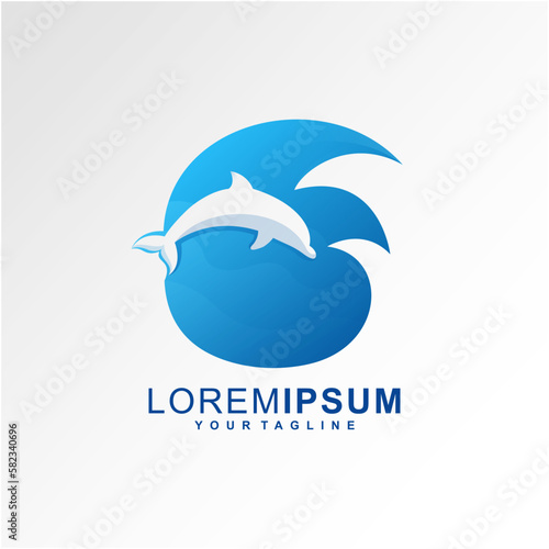 Awesome Wave Dolphin Premium logo Vector