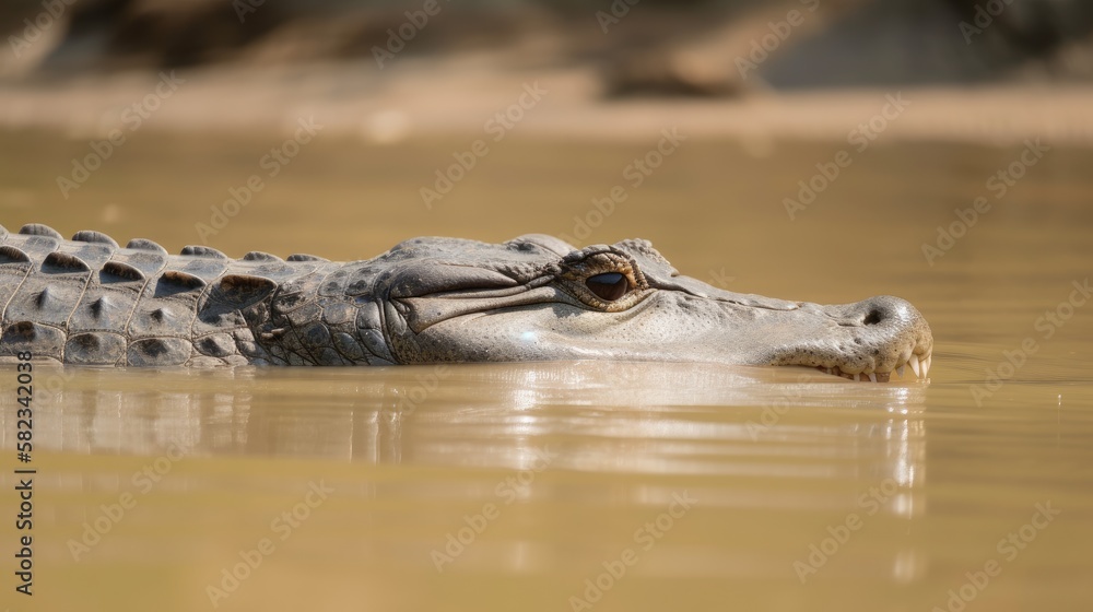 Crocodile in a River. Generative AI.