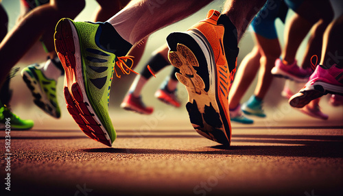 Marathon Runners Feet in Motion Generative Ai. V2