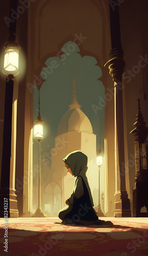 Girl At Mosque. Generative AI