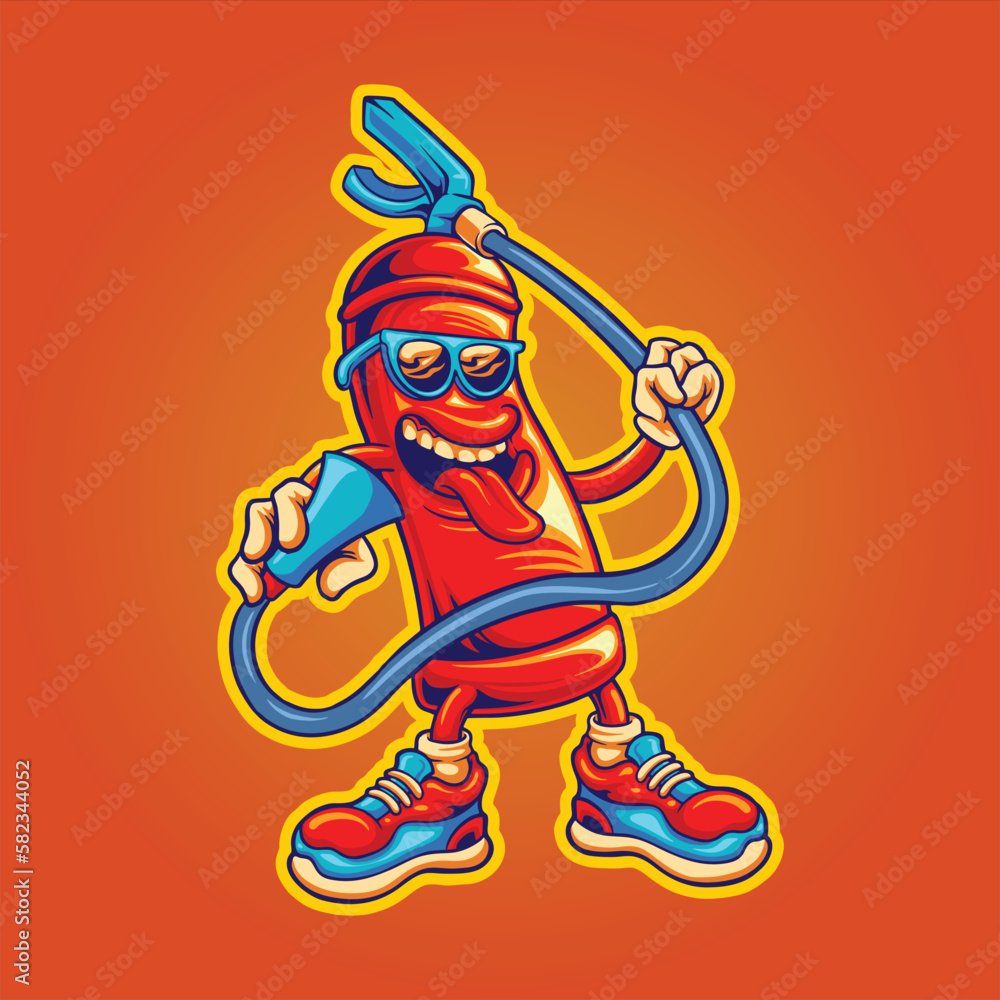 Cool firefighter with sunglasses logo cartoon illustrations vector for your work logo, merchandise t-shirt, stickers and label designs, poster, greeting cards advertising business company or brands