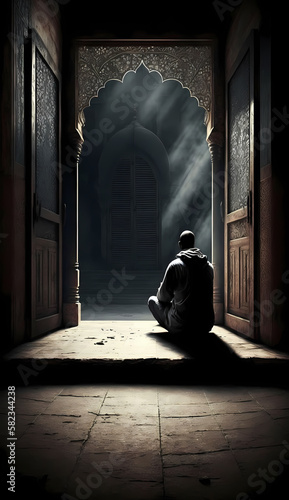 moslem old man at mosque. Generative AI © simpledesign79