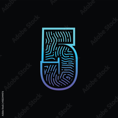 5 Number Fingerprint Logo Design Template Inspiration, Vector Illustration.
