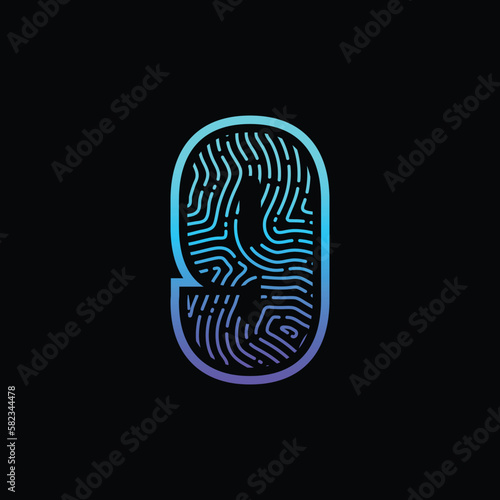 9 Number Fingerprint Logo Design Template Inspiration, Vector Illustration.