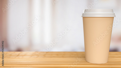 The coffee cup on wood table for food and drink concept 3d rendering