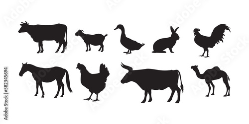 Farm Animals Silhouettes Isolated on White Background Vector © sabbir
