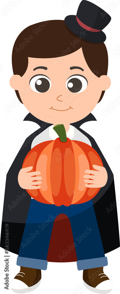 Naklejka premium Halloween character kid cartoon in Halloween pumpkin costume.