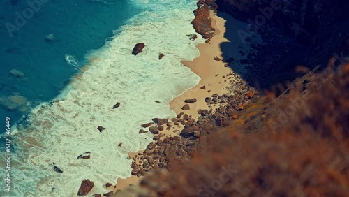 View to tropical sandy beach and blue ocean in South Africa Cape of Good Hope