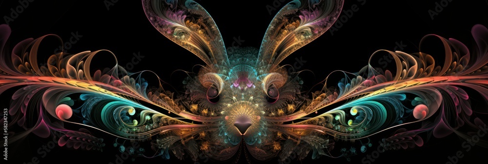 Obraz premium Capture the Spirit of Easter with a Beautiful Easter Bunny Fractal Patterns Wallpaper : A Vibrant and Artistic Design Perfect for Wallpapers, Greeting Cards, and Decorations Generative AI