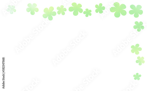 青と緑の花柄シルエットのL字フレーム・初夏イメージ-ふんわり水彩画テクスチャ 白背景 イラスト素材 差分有