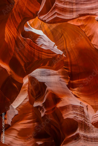 Navajo Antelope Canyon, slot canyon in Arizona, American Southwest, formed by flash flerosion of Navajo Sandstone.