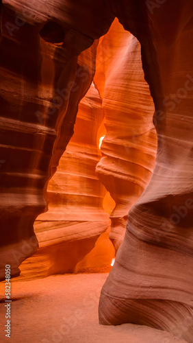 Navajo Antelope Canyon, slot canyon in Arizona, American Southwest, formed by flash flerosion of Navajo Sandstone.