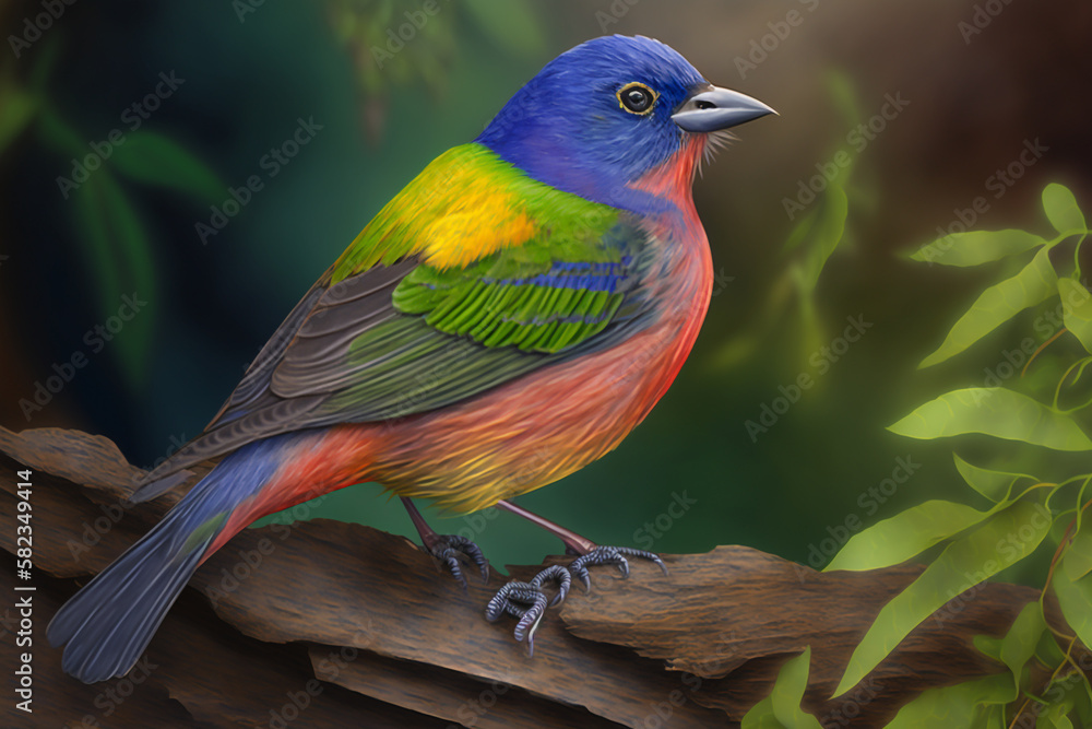 Obraz premium Painted Bunting. Generative AI