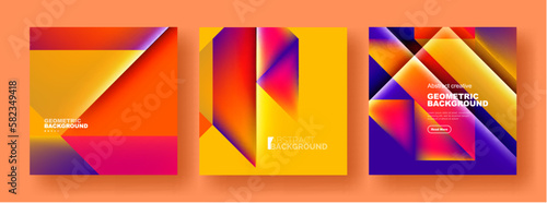 Set of abstract backgrounds - overlapping triangles with fluid gradients design. Collection of covers, templates, flyers, placards, brochures, banners