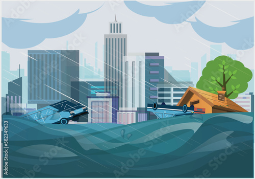 The tsunami and storm wreaked havoc and flooded the city village water.