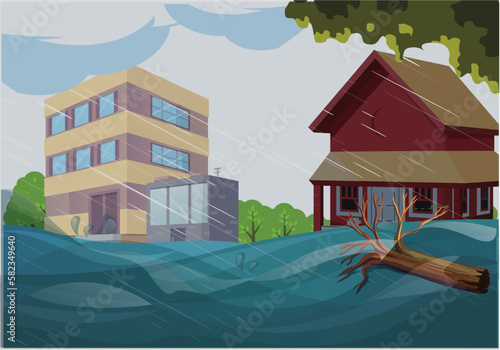 The tsunami and storm wreaked havoc and flooded the city village water.