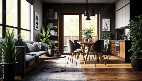 home with modern furniture and interior. Generative AI © Putrasatria