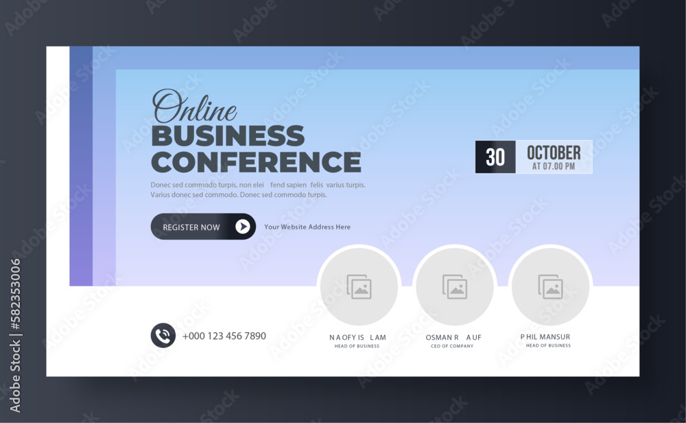 Obraz premium Business webinar invitation design. Webinar and business conference social media post template. Online webinar social media post template. Business conference banner template. Online live webinar.