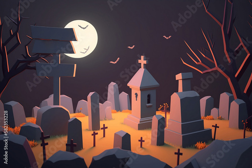 Spooky Halloween night at the graveyard